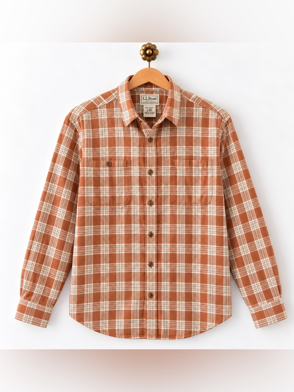 L.L.Bean Men’s Large Regular Plaid Flannel Button Down Shirt 100% Cotton